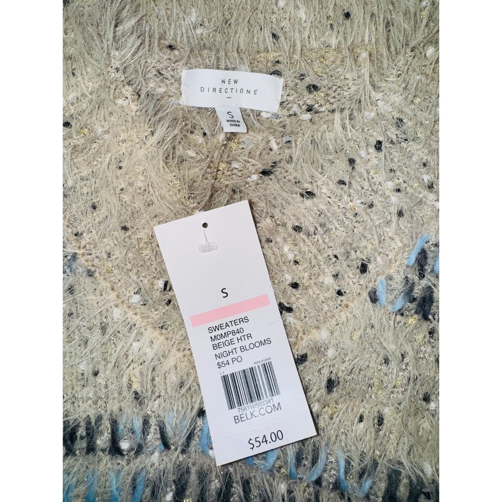 New‎ Directions Womens Beige Night Blooms Fuzzy Eyelash Knit Sweater Small NEW - Picture 6 of 7